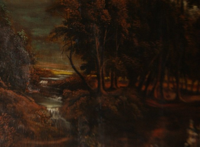 Huile Sur Toile 2,5 Mètres Représentant Paysage Avec Personnages Au Coucher Du Sole-photo-3