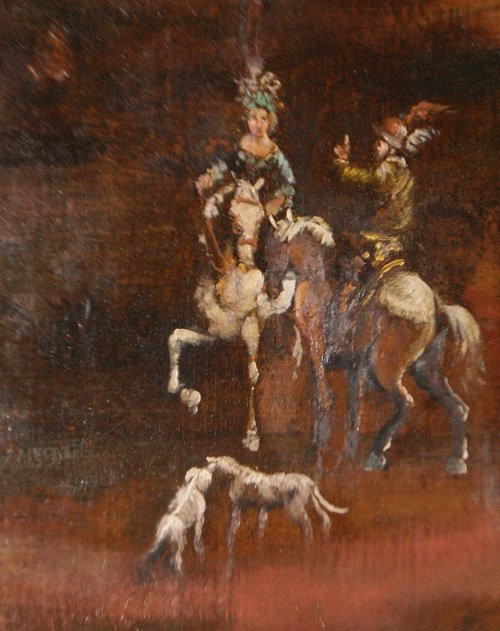 Huile Sur Toile 2,5 Mètres Représentant Paysage Avec Personnages Au Coucher Du Sole-photo-4
