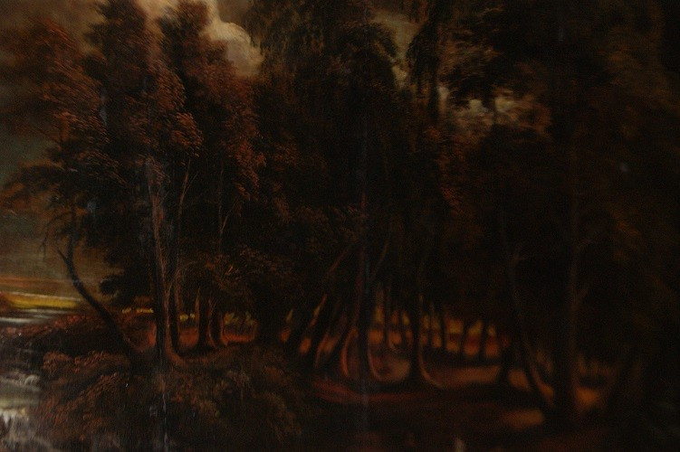Huile Sur Toile 2,5 Mètres Représentant Paysage Avec Personnages Au Coucher Du Sole-photo-1