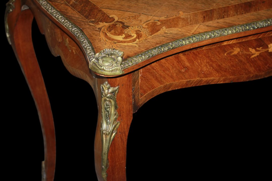 Bureau Français De Style Louis XV Marqueté Avec Bronzes-photo-3
