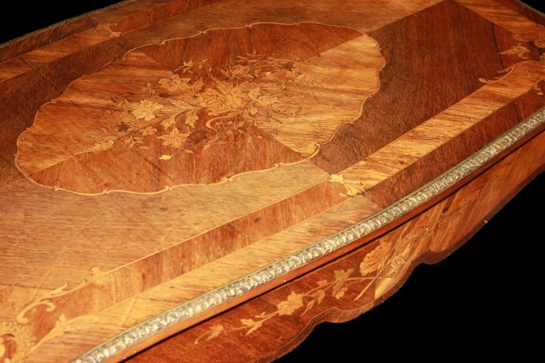 Bureau Français De Style Louis XV Marqueté Avec Bronzes-photo-4