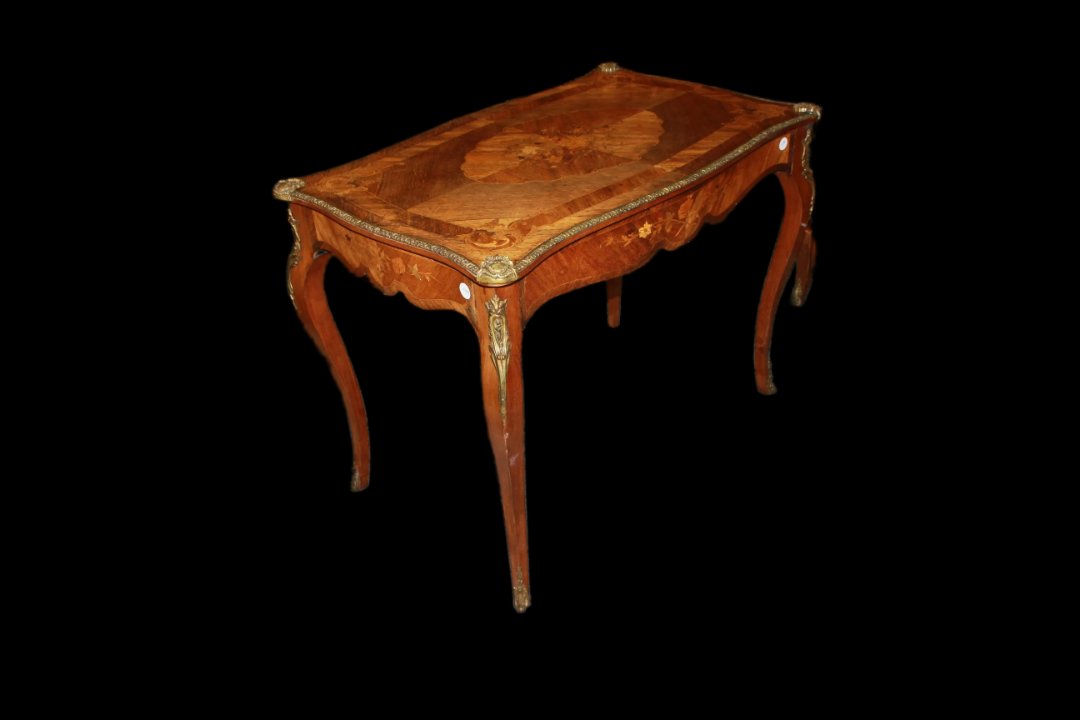 Bureau Français De Style Louis XV Marqueté Avec Bronzes-photo-2