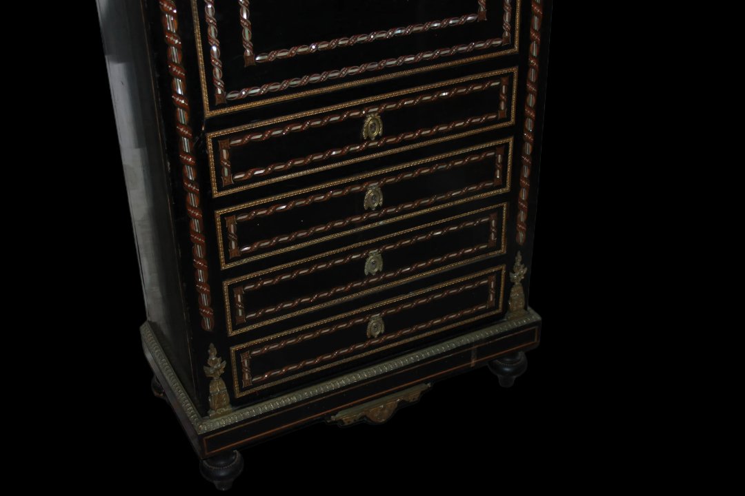 Secrétaire Napoléon III En Bois ébonisé Avec Incrustations De Nacre Du XIXe Siècle-photo-3