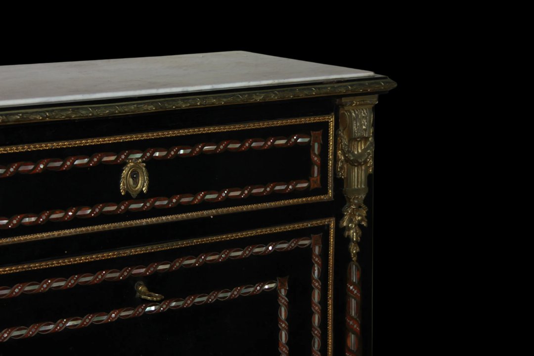 Secrétaire Napoléon III En Bois ébonisé Avec Incrustations De Nacre Du XIXe Siècle-photo-4