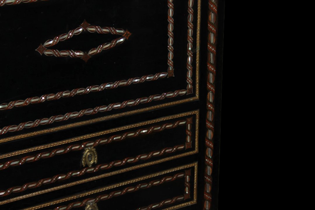 Secrétaire Napoléon III En Bois ébonisé Avec Incrustations De Nacre Du XIXe Siècle-photo-1