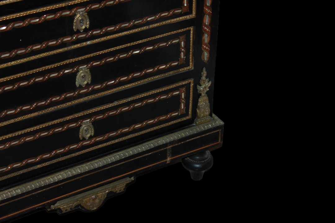 Secrétaire Napoléon III En Bois ébonisé Avec Incrustations De Nacre Du XIXe Siècle-photo-2