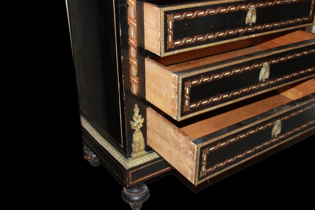 Secrétaire Napoléon III En Bois ébonisé Avec Incrustations De Nacre Du XIXe Siècle-photo-8