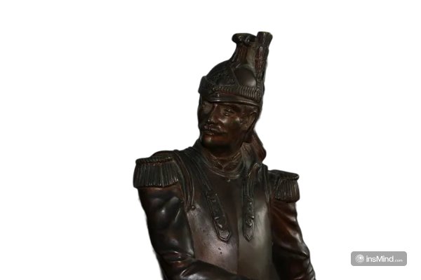 Sculpture Française En Bronze Du 19ème Siècle Représentant Un Soldat Officier Cavalier Dragon -photo-2