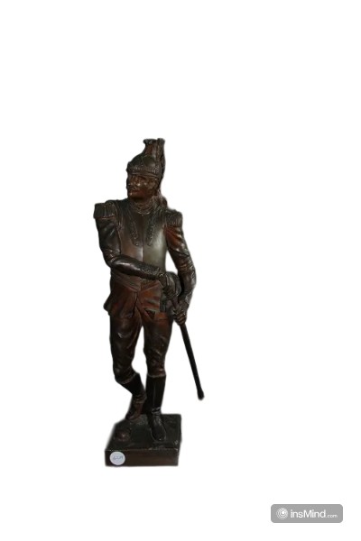 Sculpture Française En Bronze Du 19ème Siècle Représentant Un Soldat Officier Cavalier Dragon 
