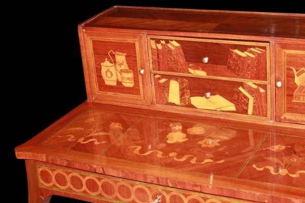 Petit Bureau Français Richement Marqueté Avec Un Dosseret De Style Louis XV-photo-2