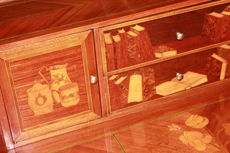 Petit Bureau Français Richement Marqueté Avec Un Dosseret De Style Louis XV-photo-4