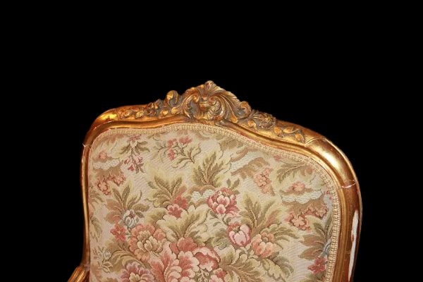 French Living Room From The Mid-1800s, Louis XV Style, In Gilded Wood With Gold Leaf Consisting-photo-4