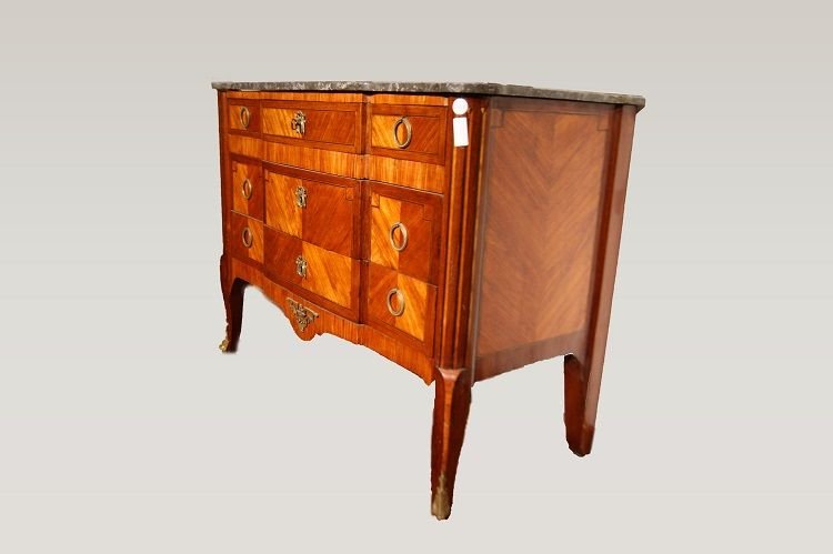 Commode De Style Transition En Acajou Et Bois De Rose Du XIXe Siècle Avec Un Dessus En Marbre-photo-3