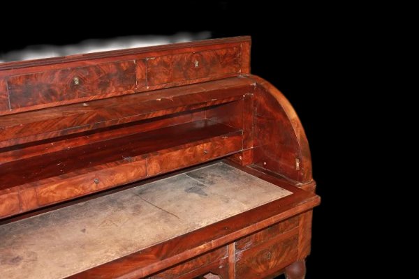 Grand Bureau à Cylindre Français Du Milieu Du XIXe Siècle, Style Directoire En Plume De Noyer-photo-3
