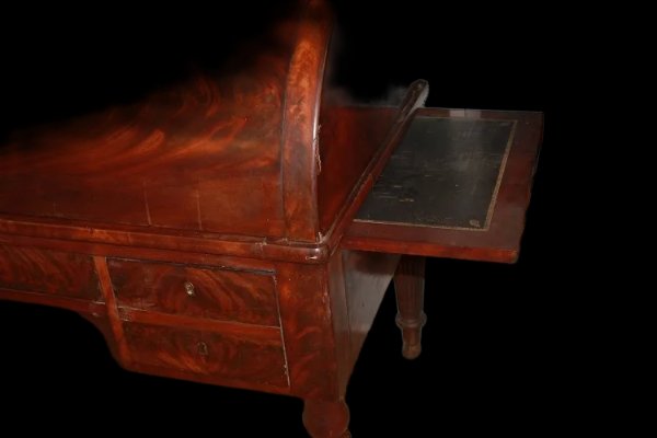 Grand Bureau à Cylindre Français Du Milieu Du XIXe Siècle, Style Directoire En Plume De Noyer-photo-4