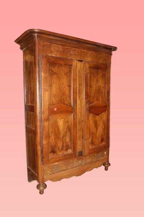 French Wardrobe From The Second Half Of The 18th Century, Louis Philippe Style, In Walnut Wood.-photo-4