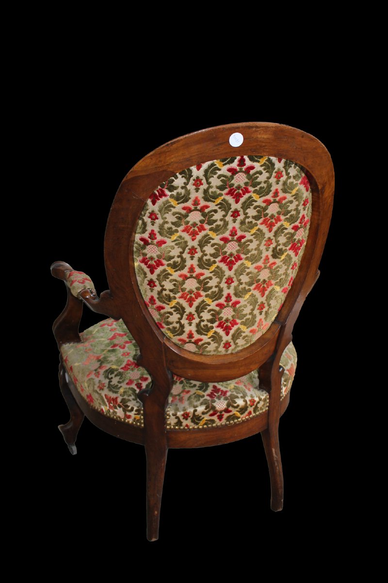 Fauteuil médaillon de style Louis Philippe en noyer - XIXe siècle-photo-3