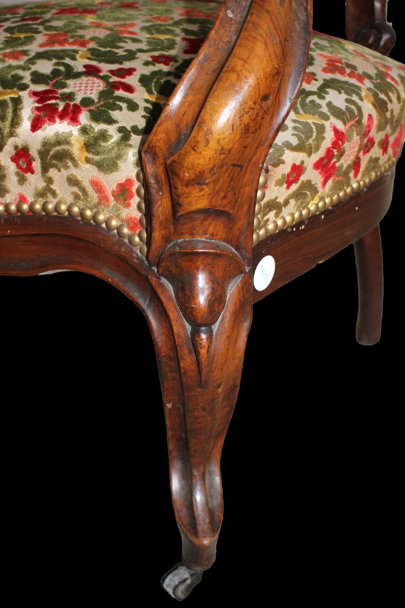 Fauteuil médaillon de style Louis Philippe en noyer - XIXe siècle-photo-4