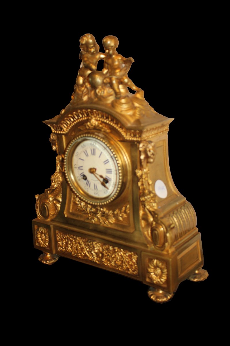 Louis XIV Style Gilded Bronze Table Clock - 19th Century-photo-2