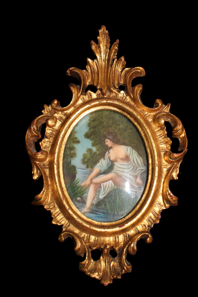 Paire de petits tableaux sous cadres dorés - XXe siècle-photo-2