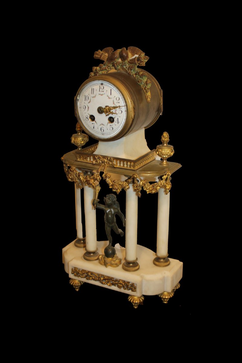 Pendule de cheminée en marbre et bronze doré, France, fin du XIXe siècle-photo-2