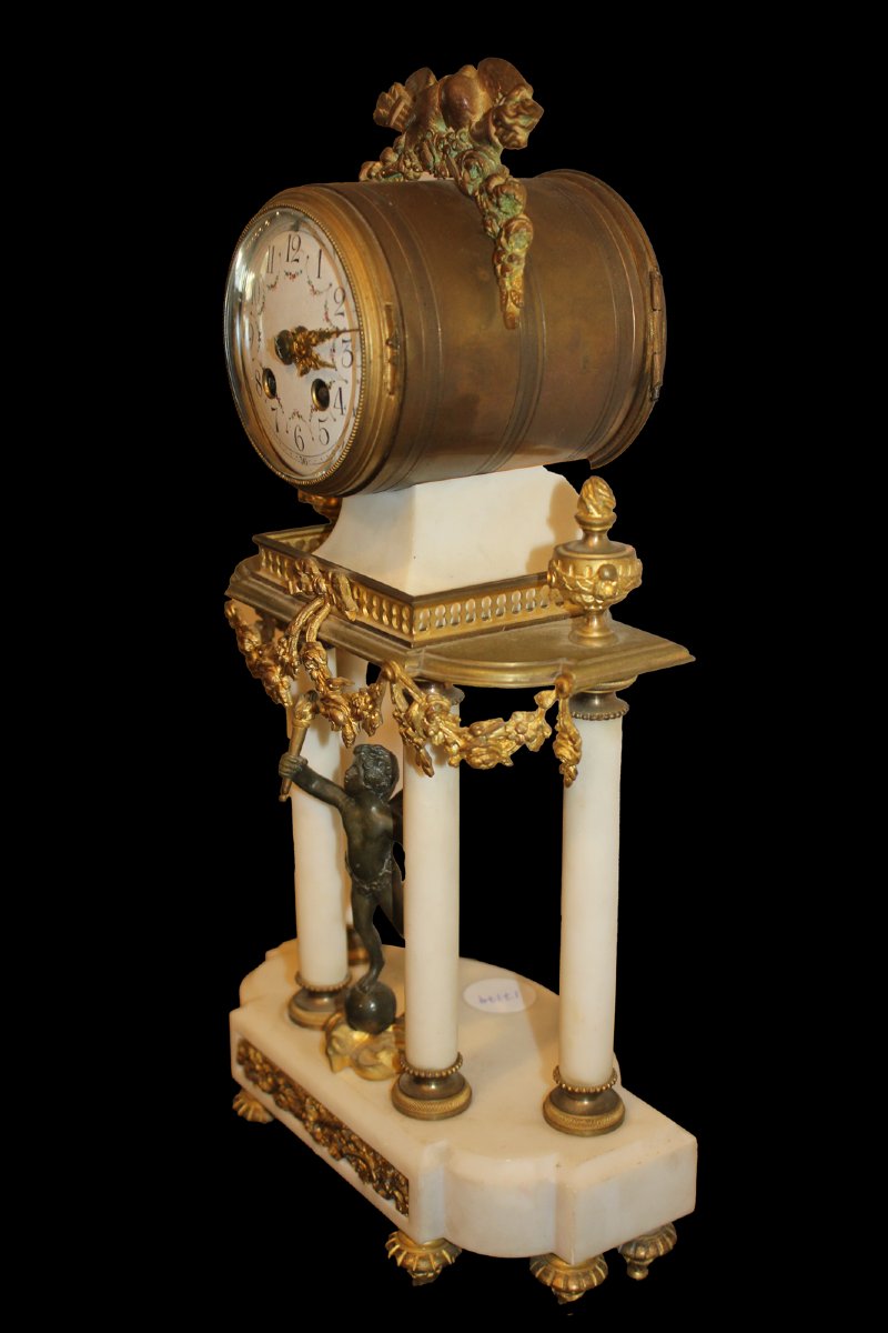 Pendule de cheminée en marbre et bronze doré, France, fin du XIXe siècle-photo-3