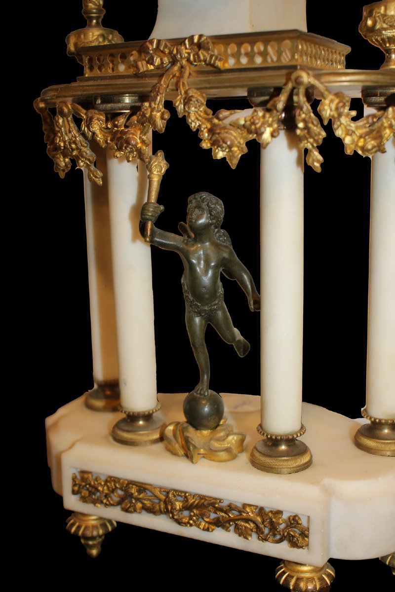 Pendule de cheminée en marbre et bronze doré, France, fin du XIXe siècle-photo-1