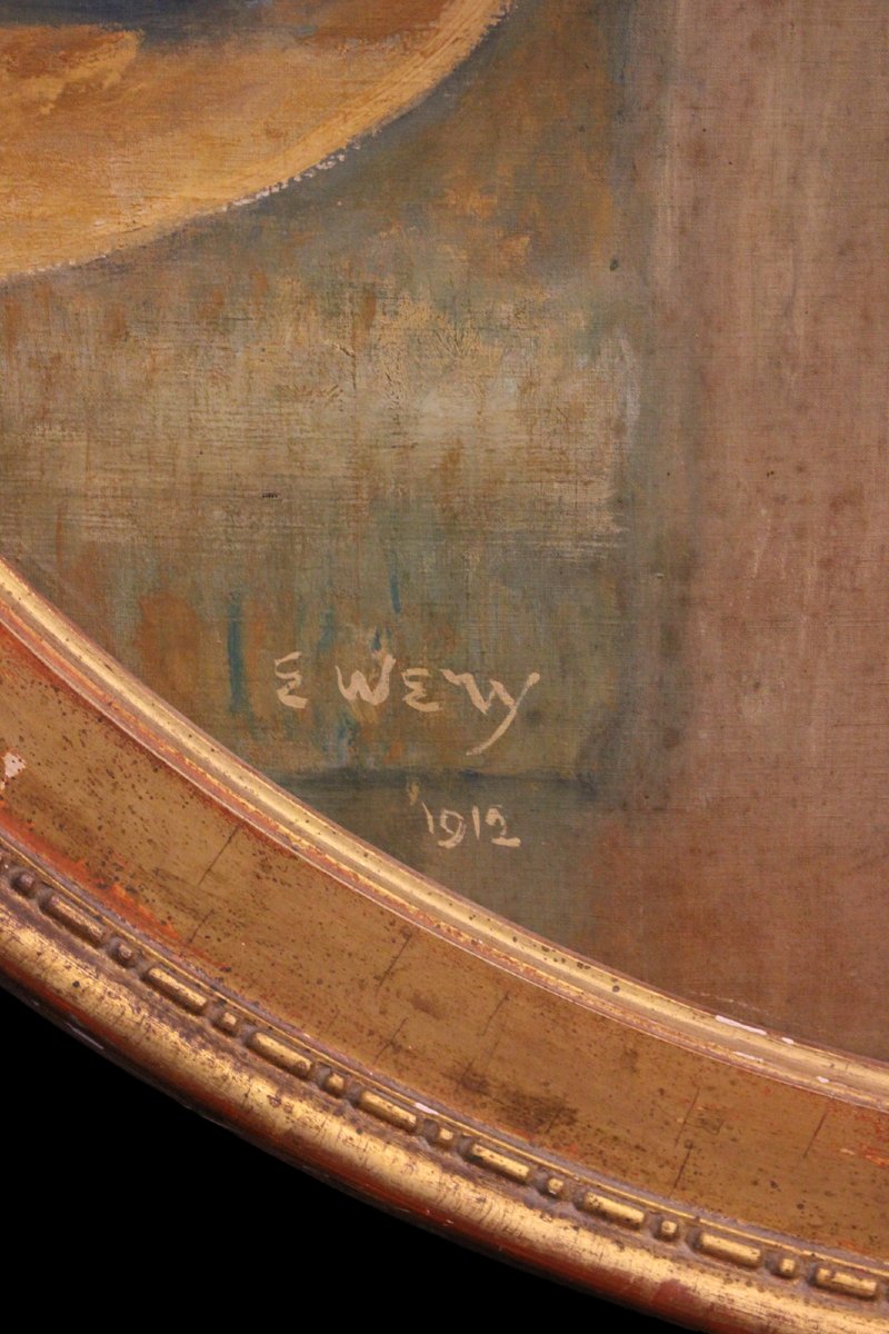 Oil On Canvas Portrait Of A Young Girl In Art Nouveau Style - 20th Century-photo-1