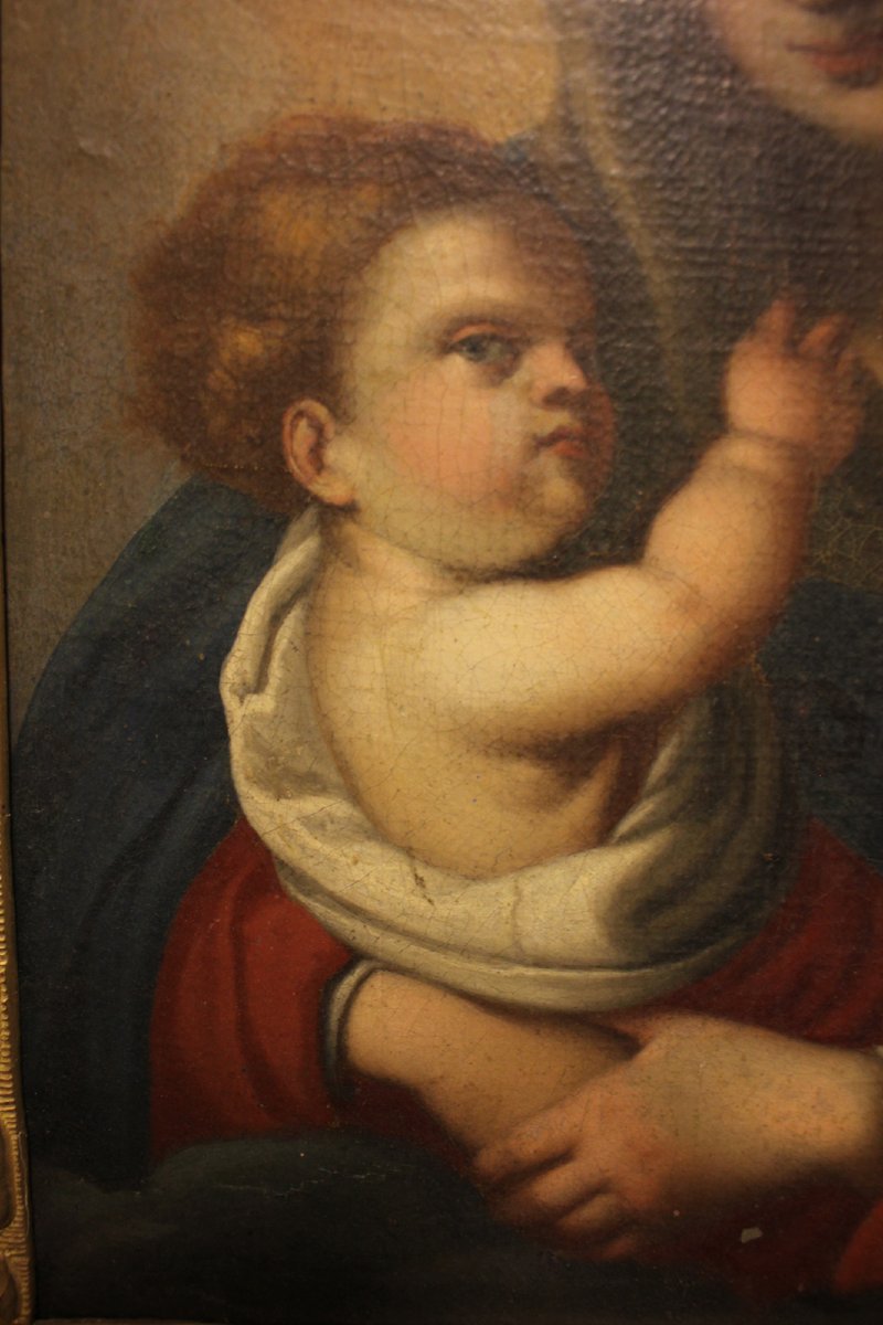 Huile sur toile représentant la Vierge à l'Enfant - XVIIIe siècle-photo-3