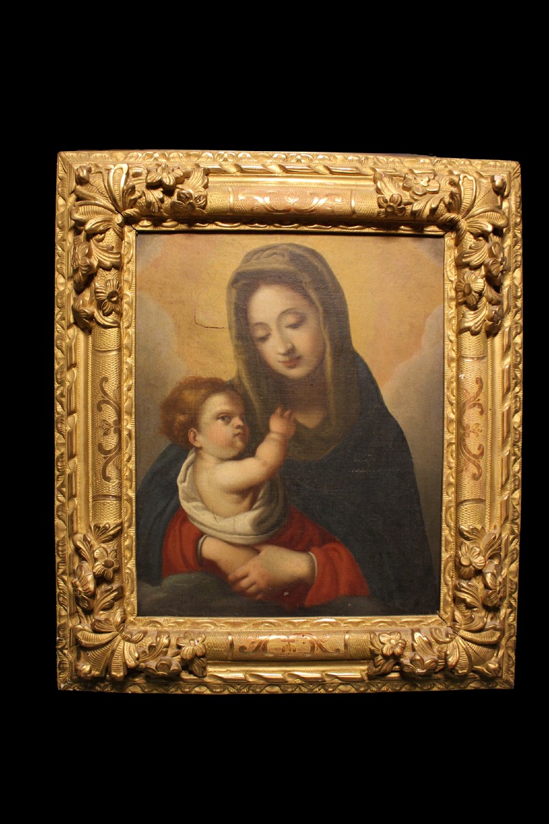 Huile sur toile représentant la Vierge à l'Enfant - XVIIIe siècle