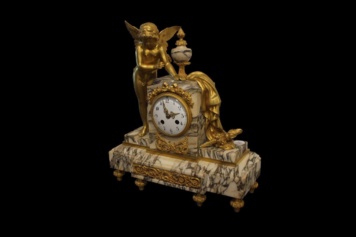 Pendule de cheminée en marbre et bronze doré – XIXe siècle-photo-2