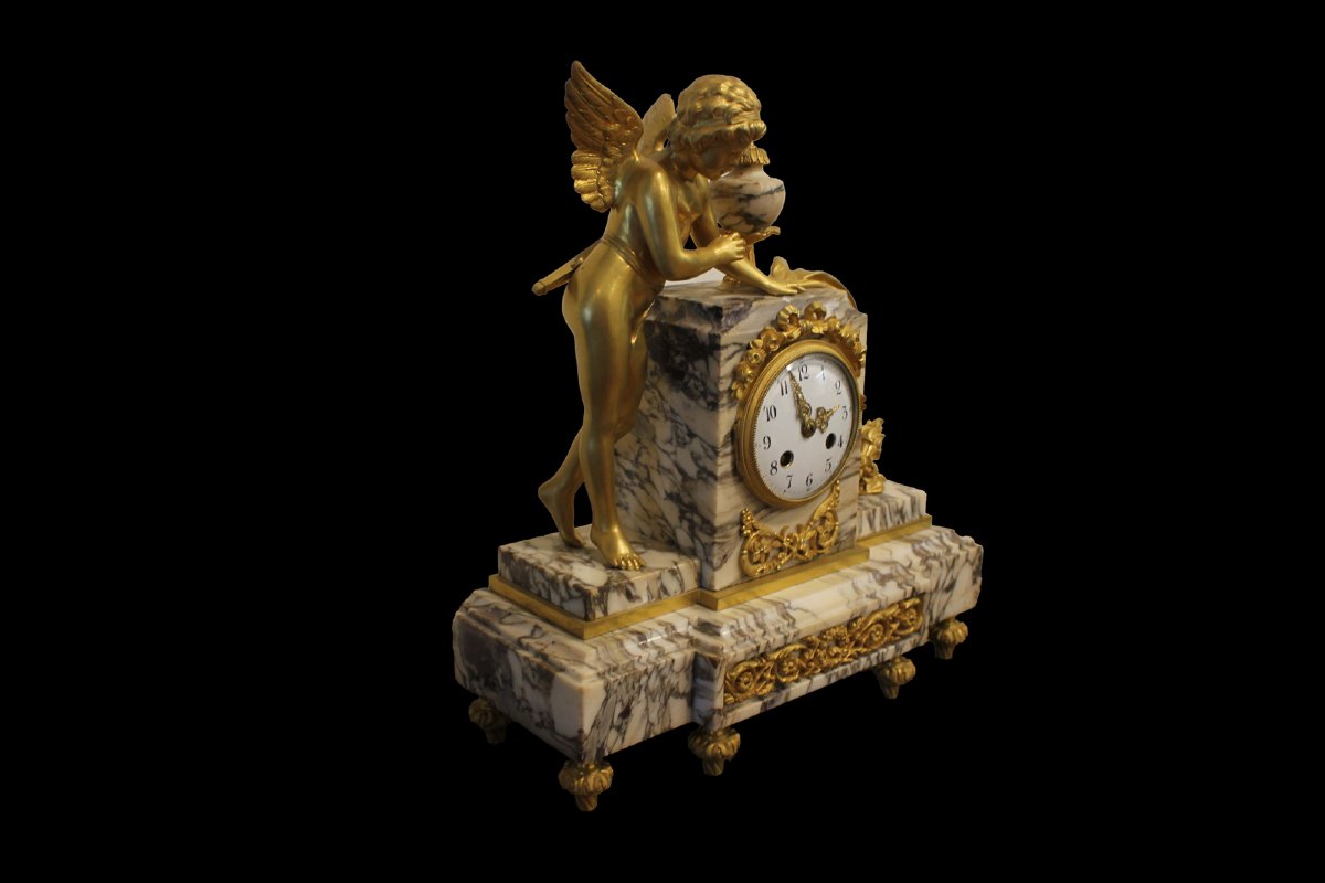 Pendule de cheminée en marbre et bronze doré – XIXe siècle-photo-3