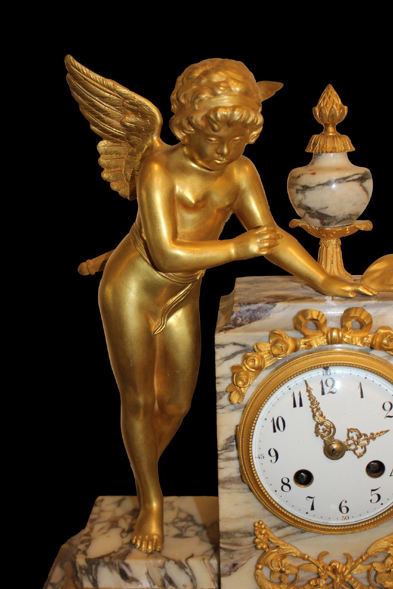 Pendule de cheminée en marbre et bronze doré – XIXe siècle-photo-4