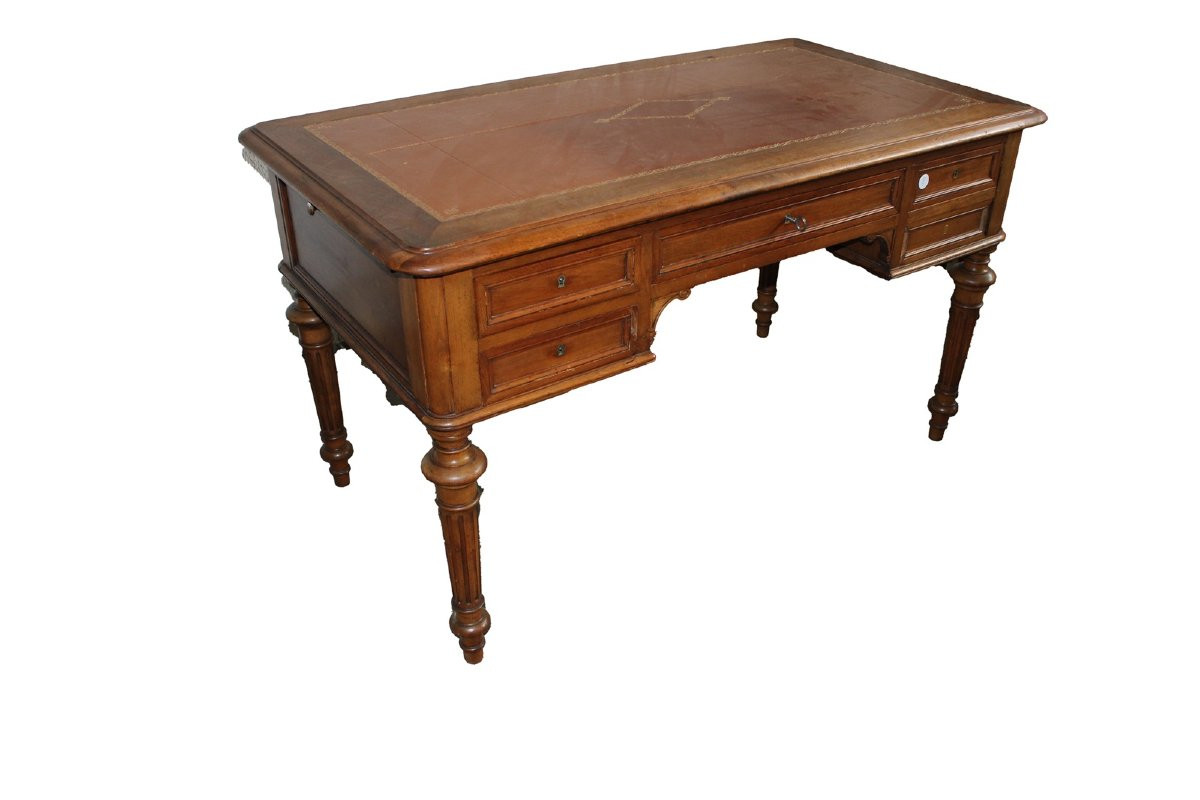 French Louis XVI Style Walnut Desk, Second Half Of The 19th Century-photo-3