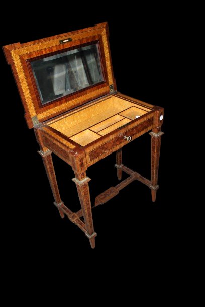 French Louis XVI Dressing Table In Maple Burl And Bois De Violette, Mid-19th Century-photo-3