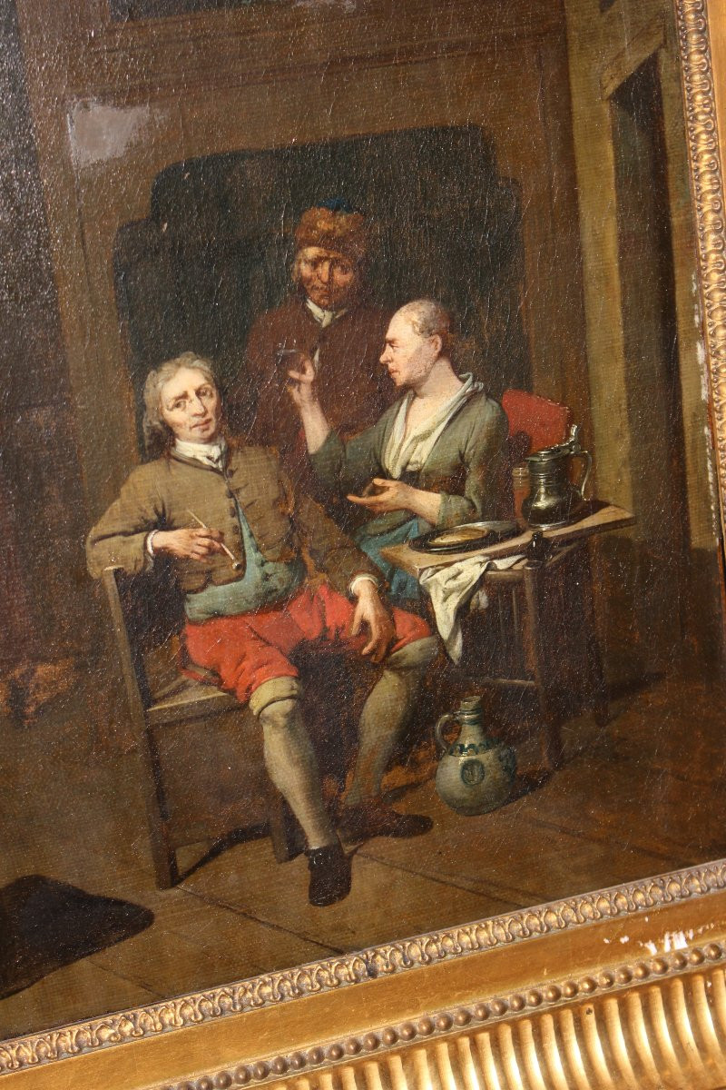 Paire de Peintures à l’Huile sur Toile Françaises, Scènes d’Intérieur, Fin XVIIIe Siècle-photo-3
