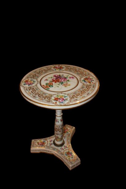 Charmante Table Basse Française en Porcelaine à Décor Floral, Début XXe Siècle-photo-2
