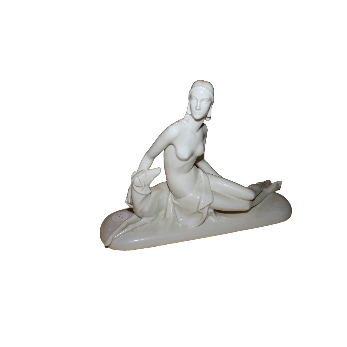 Figurine allemande Rosenthal en porcelaine blanche – Début XXᵉ siècle, femme au lévrier