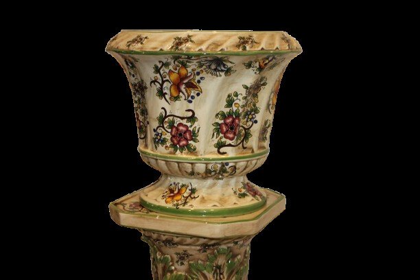 Paire de colonnes italiennes Capodimonte en majolique émaillée – Début XXᵉ siècle-photo-2