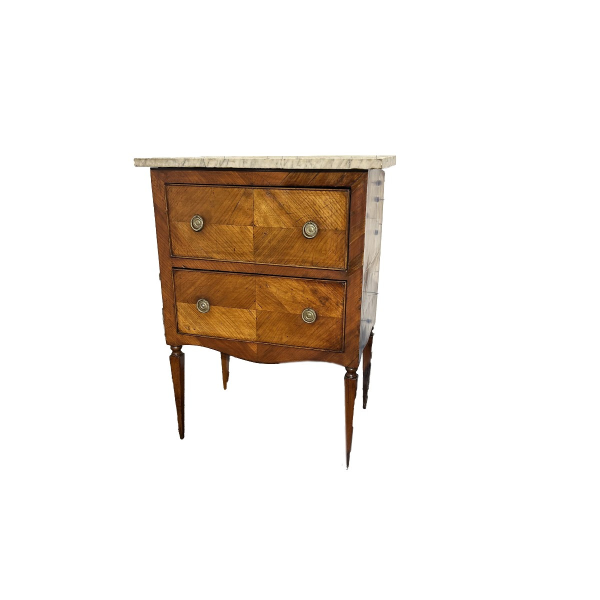 Petite commode italienne en noyer avec dessus en marbre, style Louis XVI – Fin du XVIIIᵉ siècle