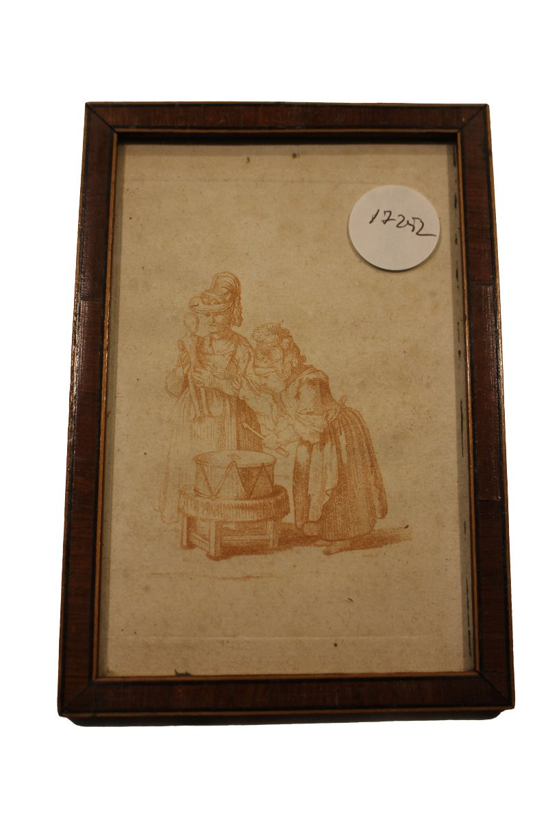 Pair Of French Red Chalk Drawings (sanguine) – Ladies And Children, 19th Century-photo-2