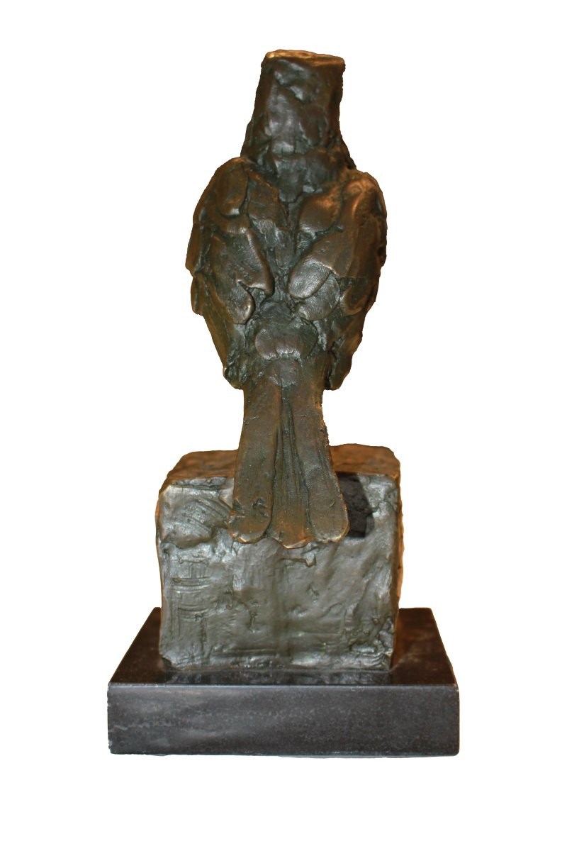 Sculpture de Parian par Milo – Chardonneret sur socle en marbre, Milieu XXᵉ siècle-photo-2