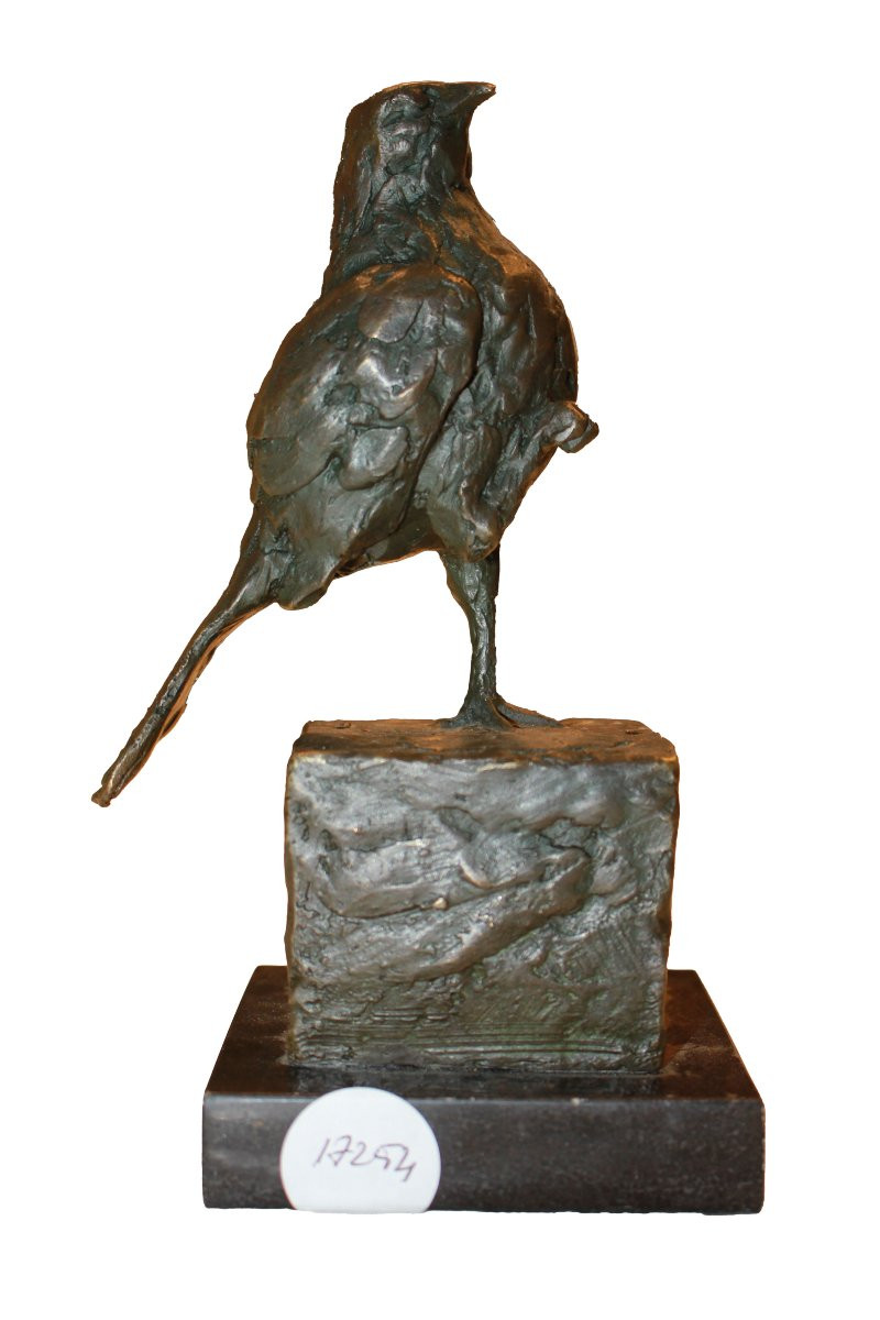 Sculpture de Parian par Milo – Chardonneret sur socle en marbre, Milieu XXᵉ siècle-photo-3