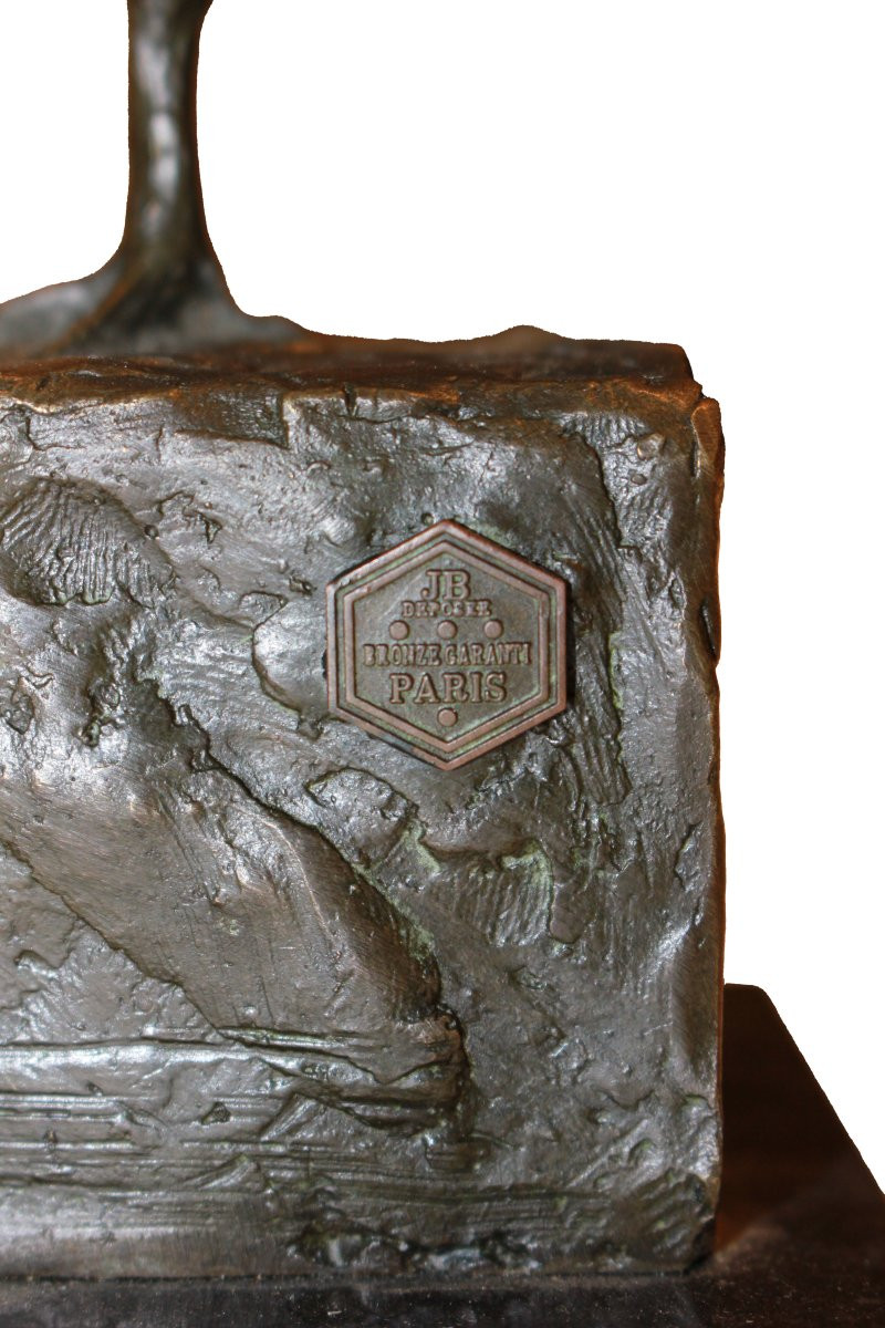 Sculpture de Parian par Milo – Chardonneret sur socle en marbre, Milieu XXᵉ siècle-photo-2