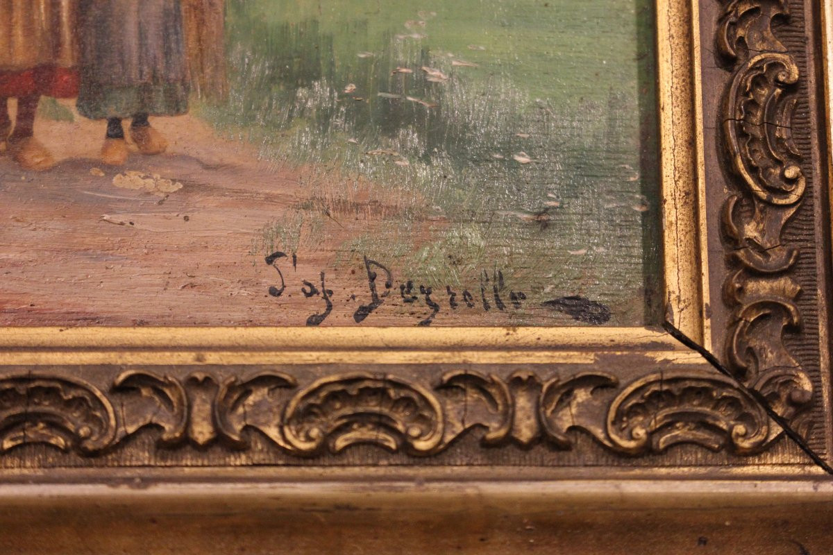 French Oil On Panel With Rural Landscape And Children – Late 19th Century-photo-3