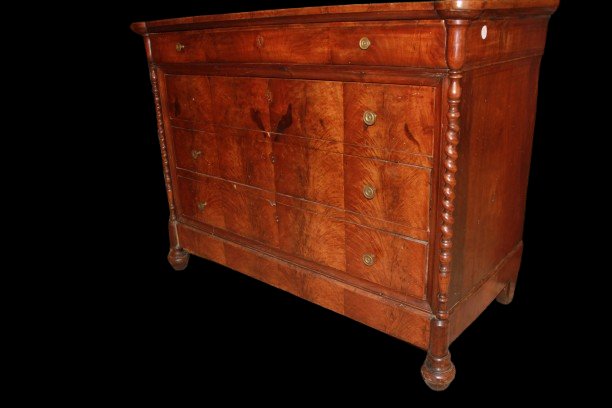 Commode italienne « cappuccino » en noyer flammé – Style Louis-Philippe, milieu du XIXᵉ siècle-photo-2