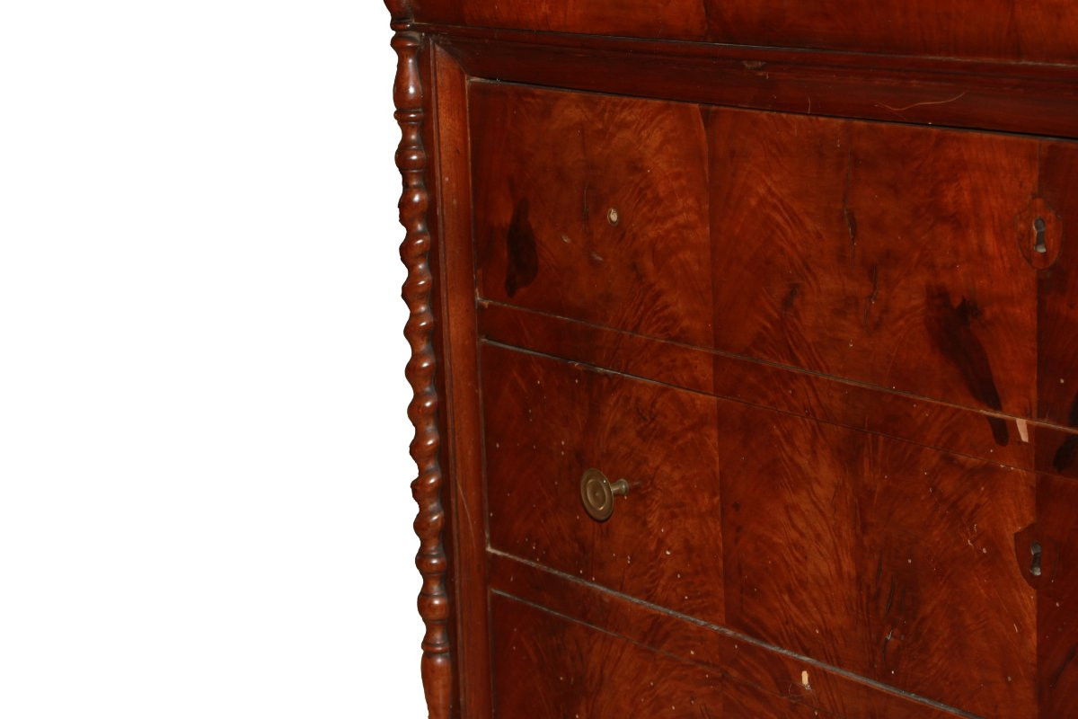 Commode italienne « cappuccino » en noyer flammé – Style Louis-Philippe, milieu du XIXᵉ siècle-photo-3