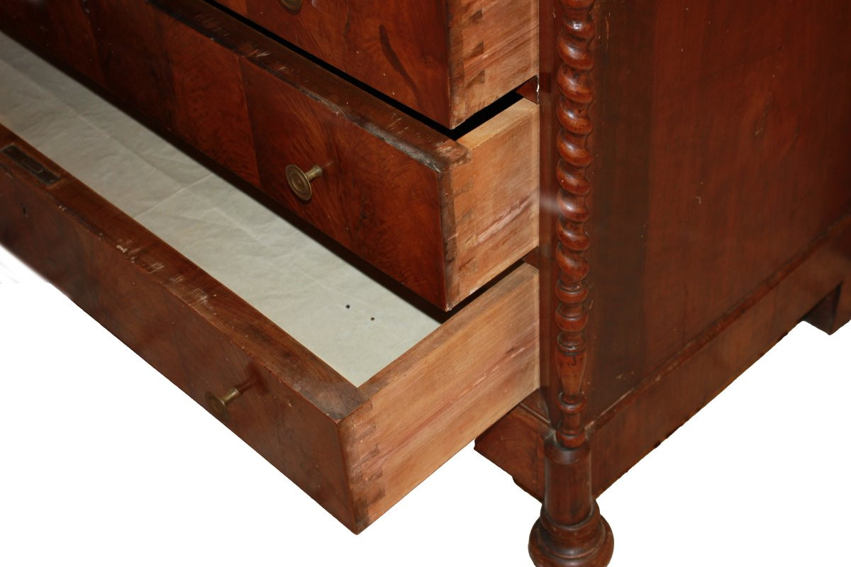 Commode italienne « cappuccino » en noyer flammé – Style Louis-Philippe, milieu du XIXᵉ siècle-photo-4