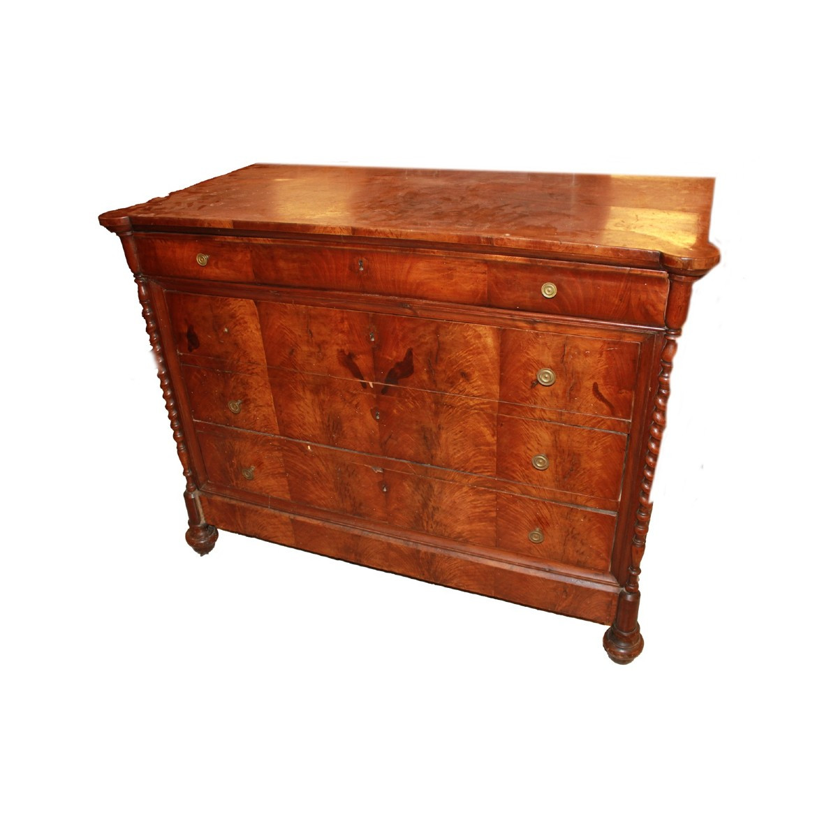 Commode italienne « cappuccino » en noyer flammé – Style Louis-Philippe, milieu du XIXᵉ siècle