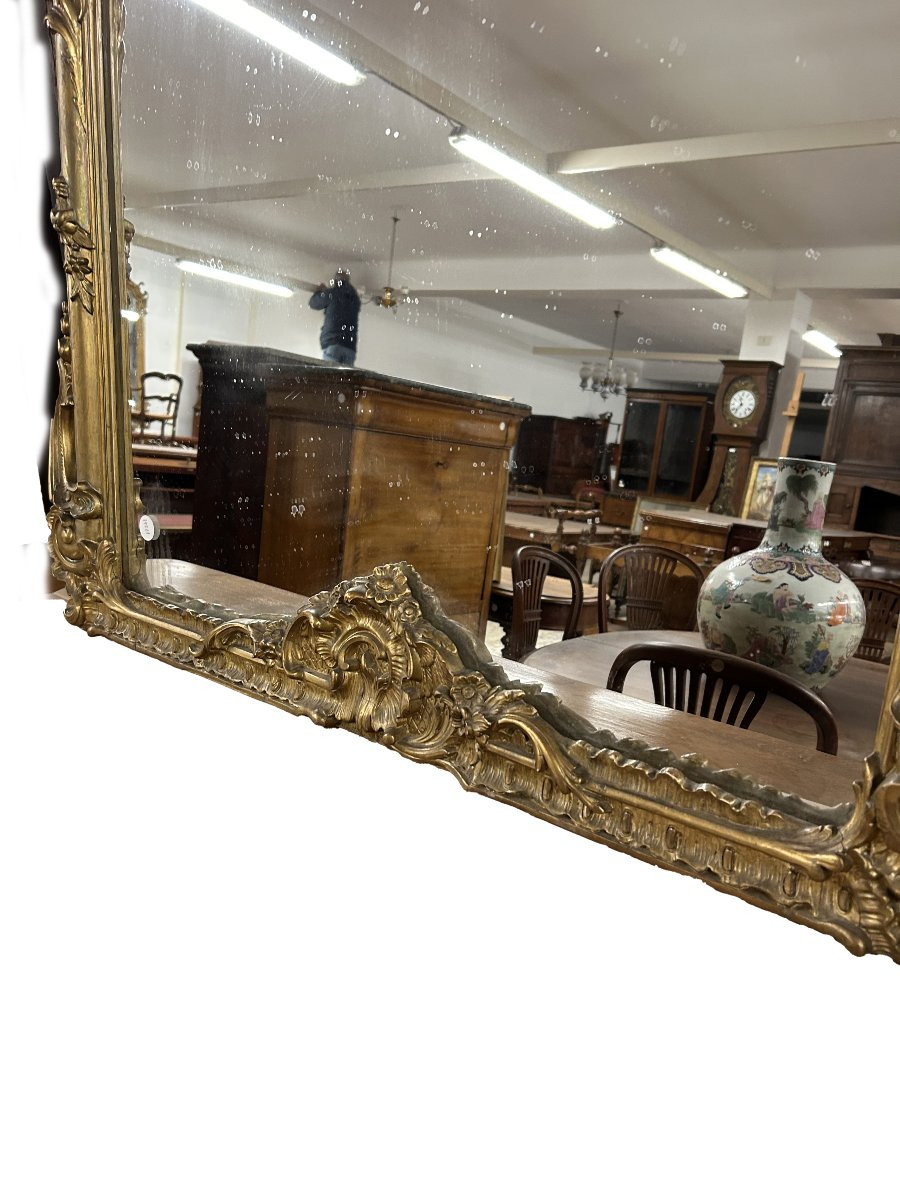 Miroir français Louis XV en bois doré à la feuille d’or – XIXe siècle-photo-1